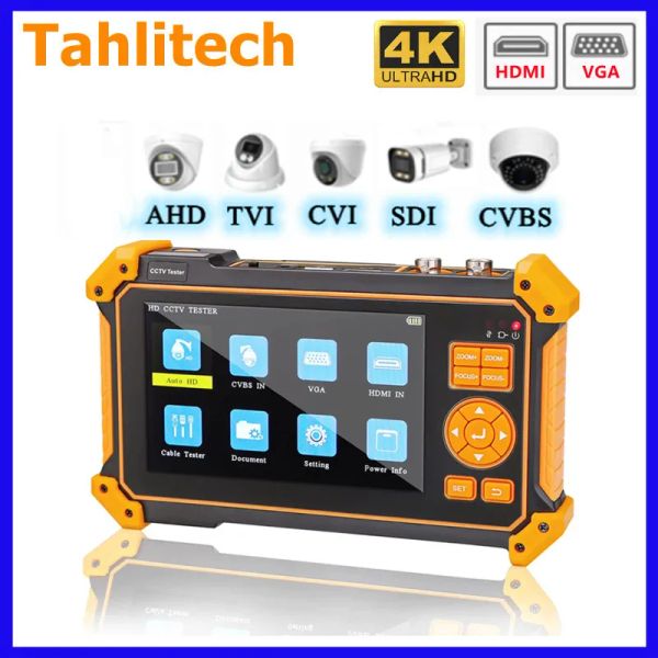 Pantalla Tahlitech CCTV Tester Camera HD Coaxial 4K 8MP ADH TVI CVI CVBS Probador con monitor de pantalla TFTLCD de 5 pulgadas de 5 pulgadas