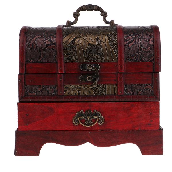 Boîte de rangement de bijoux en bois Vintage, présentoir, coffre au trésor, organisateur, boîte à cadeaux 22x16cm