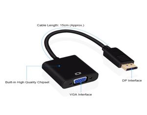 DisplayPort Display Port DP vers VGA Adapter Cable Male Female Male Female Convertre pour ordinateur portable HDTV Moniteur HDTV Projecteur avec OPP Bag2844319