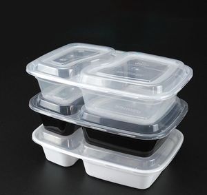 Wegwerp 1000 ml Plastic Diner Doos Verpakking 2-Compartiment Voedsel Lunch Opslag Holoder 3 Kleuren Afsluiten Boxen Servies 150 Sets / Lot