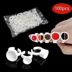 100 Uds. Anillos de tinta desechables para tatuaje, soporte para pigmento de maquillaje, contenedor divisor de pegamento para extensión de pestañas y cejas