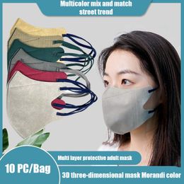 Wegwerp 3D kn95 gezichtsmaskers volwassen dun driedimensionaal masker Morandi kleurenmasker klein display oorloos