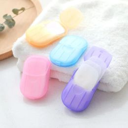 Jetable anti-poussière Mini papier de savon de voyage Papier de savon moussant portable en boîte Feuilles parfumées Soins de santé Papier de flocons de savon pour les mains YP795 LL
