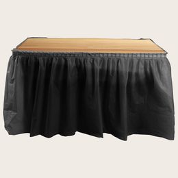 Wegwerp zwarte plastic tafel rok tafelkleed rechthoek tule verjaardagsfeestje tafel cover voor bruiloft festival aanbod 427x74cm