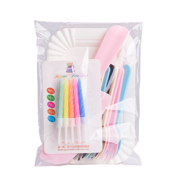 Juego de cuchillos y tenedor desechables para pastel, velas de cumpleaños, fiestas, bodas, festivales, Kit de herramientas para pasteles