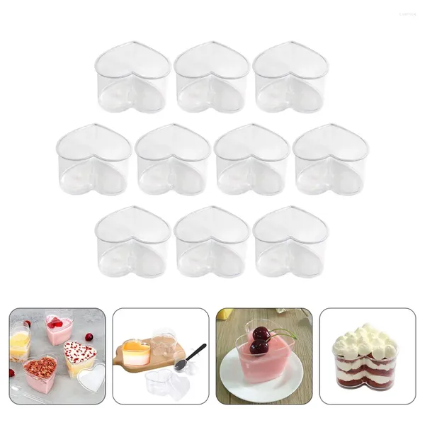 Tazas desechables pajitas 10 pcs copa de aire en forma de corazón reemplazable mousse múltiple accesorios de postres de plástico transparente suministros portátiles