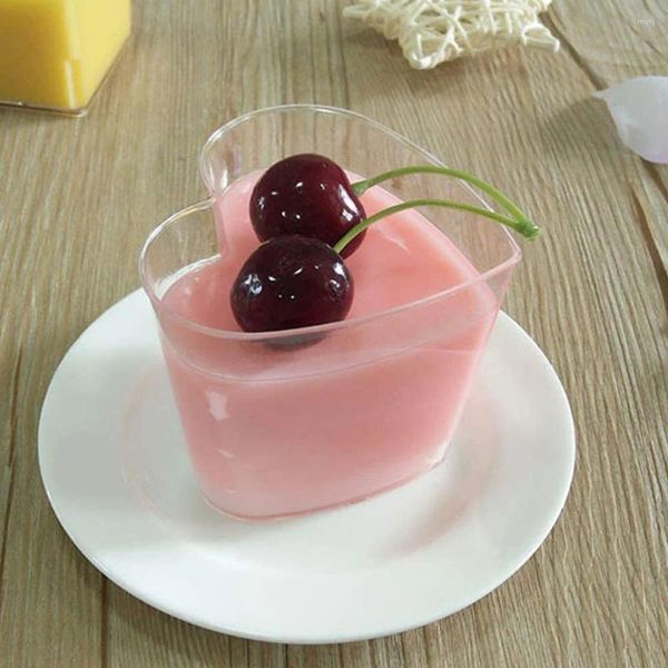 Gobelets jetables pailles 10 pièces en forme de coeur tasse à Air pudding Desserts couvercles ménage Compact fête Tiramisu Mini accessoires portables