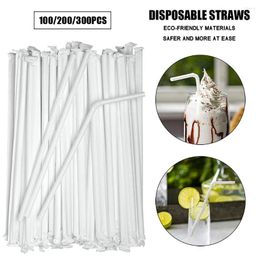 Tazas desechables pajitas 100/200/300 piezas de plástico empaquetado individualmente blanca flexible plástico flexible hada de cocina accesorios de bebidas