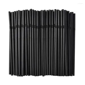 Tass jetables pailles 100 / 200pcs en plastique noir rietjes long cocktail flexible buvant des boissons de fête à la maison