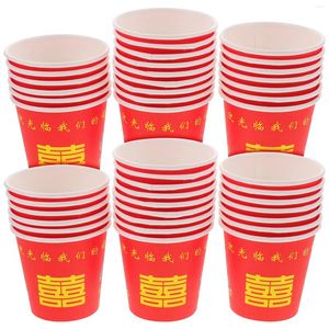 Tasses jetables Paires 100 PCS Cakes Stands Red Double Happiness Glass Brinking Holders Banquet Banquet de bouche Epapioros