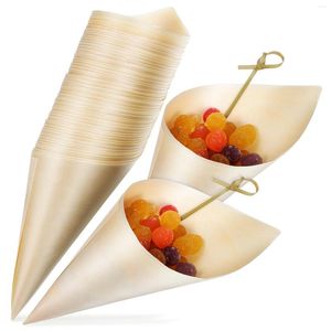 Wegwerpbekers rietjes 100 pc's Food Rack Mini Foods Dessert Cones Salad Salle Ice Cream Houten Product