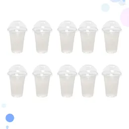 Tazas desechables pajitas 100 pcs vasos de agua de plástico jugo transparente té té frío bebida tapa de domo