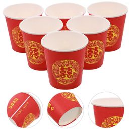 Tass jetables pailles 100 pcs rouges doubles bonheur en verre en papier de fête tasse de café tasse de café tasse de tas de thé à thé.