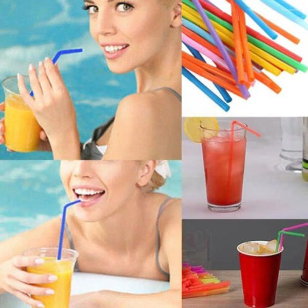 Gobelets jetables en plastique Fluorescent, 100 pièces, pailles pliables, fournitures de fête pour jus, boisson, lait, couleur soja, Te H8M4