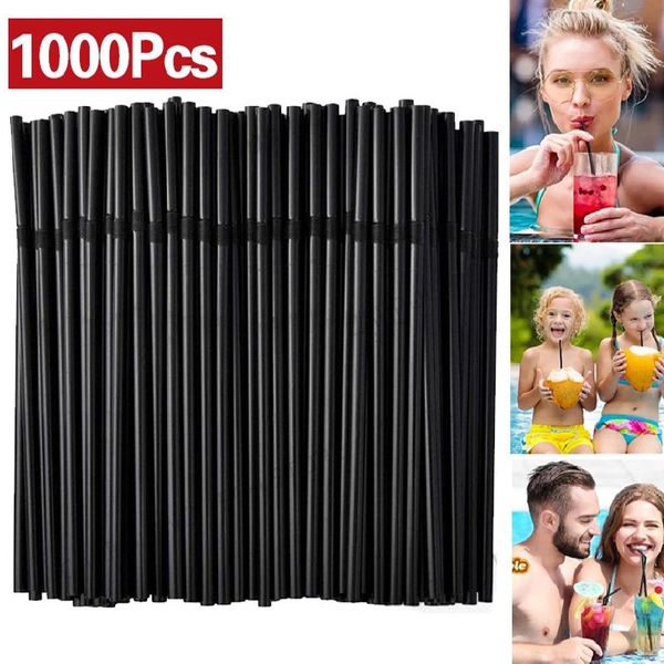 Tazas desechables pajitas 1000pcs negro para beber flexible plástico curva bebida flexible tubo de vajilla accesorios de fiesta de boda de paja