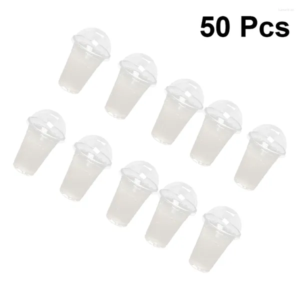 Tazas desechables pajitas 100pcs 380 ml de plástico transparente con un agujero de tapa de cúpula para té fruta de agua juguetón leche