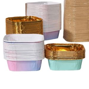 Cuilles jetables Paies 100pcs Baux en papier d'aluminium 300 ml Cerme Brule Brule Square Shape Cupcake avec les couvercles