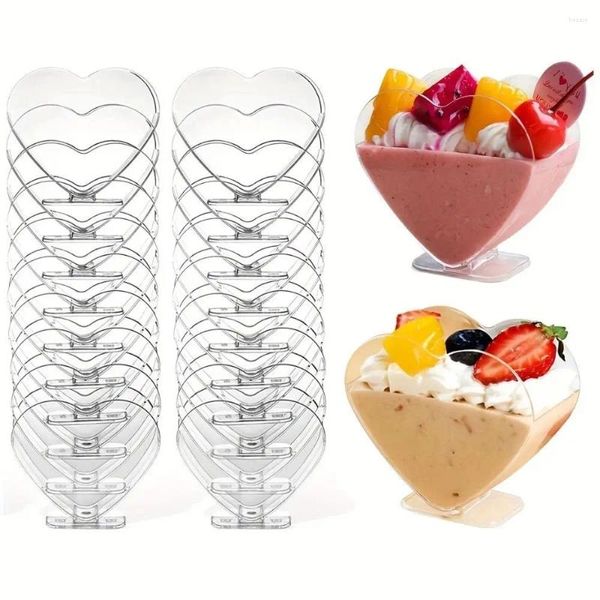 Gobelets jetables pailles 10 pièces 3oz en forme de coeur Transparent en plastique Tiramisu Mousse tasse gelée pudding Dessert maison fête de mariage vaisselle
