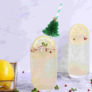 Wegwerpbekers Rietjes 10st Kerstboom Honingraat Design Papier Drinken