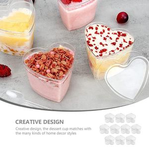 Gobelets jetables pailles 10 pièces, tasse à Pudding en forme de cœur pour Dessert, récipient en plastique pour crème glacée et Cupcake, bol à bagatelle alimentaire 150ml