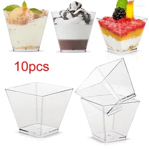 Cuilles jetables Paies 10pcs Plastique dur transparent Gold Powder Mousses Dessert Apêtres Cupons Couilles de mariage Portez-vous.