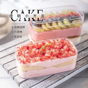 Cuilles jetables Paies 10pcs Net Red Mousse Box 280 ml 340 ml Cake Pastry Small Plastic Cup Emballage Snack Biscuits Biscuits Chocolate