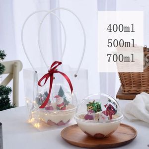 Wegwerpbekers rietjes 10 stks Valentijnsdag DIY Baking Pastry Packaging Plastic Ball Clear Round Cake Dessert Box Pudding Ice Cream Cup