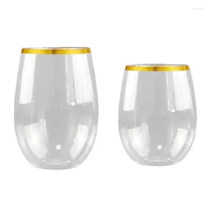 Wegwerpbekers rietjes 12/16 oz stengelloze plastic beker verbrijpende wijnglazen Clear Champagne