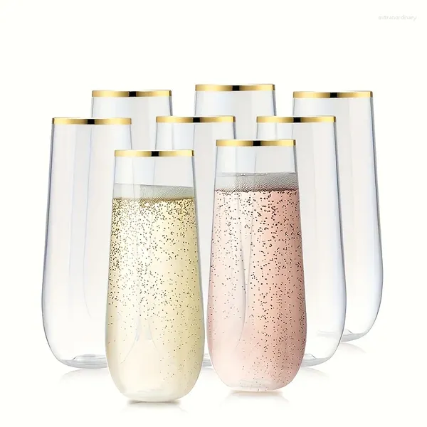 Tasses jetables pailles 12pcs en plastique verres de champagne sans tige de tige cocktail en cristal clair pour les fêtes de la douche de Pâques lavables et