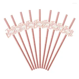 Cups jetables Paies 12pcs Rose Golden Paper Straw Hen Party Decor Disposabled for Team Bride