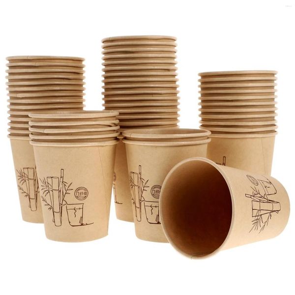 Gobelets jetables pailles 150 pièces fibre de bambou épaissie et durcie couleur naturelle 9 Oz tasse en papier 150 pièces verres à eau à café portables