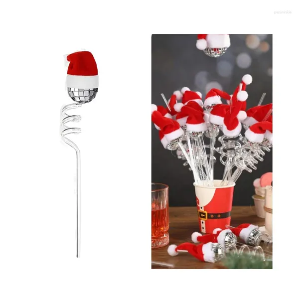 Gobelets jetables pailles 1 pièces boule Disco de noël paille thème de fête Mini chapeau