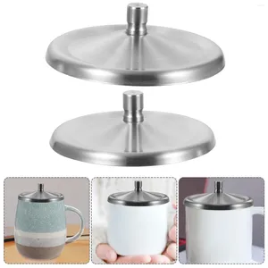 Tazas desechables con pajitas, cubierta para cuenco, tapa de acero inoxidable, embellecedor de viaje para taza de café, cubiertas para tazas resistentes al calor, 2 uds.