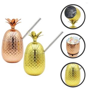 Gobelets jetables pailles 2 ensembles verre rouge ananas Sippy tasse en acier inoxydable feuille de fête hawaïenne