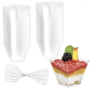 Tazas desechables pajitas 20/50set 60 ml de postre cuadrado mousse mousse de escalera de chaleco budín suministros de fiesta de pastel