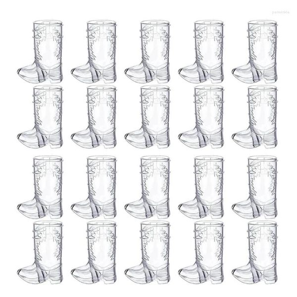 Vasos desechables, pajitas, 20 unidades, plástico transparente, vidrio S, bota de vaquero divertida, pequeña