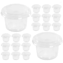 Gobelets jetables pailles 200 pièces Sauce récipient transparent couvercle pouding plastique récipients réutilisables couvercles