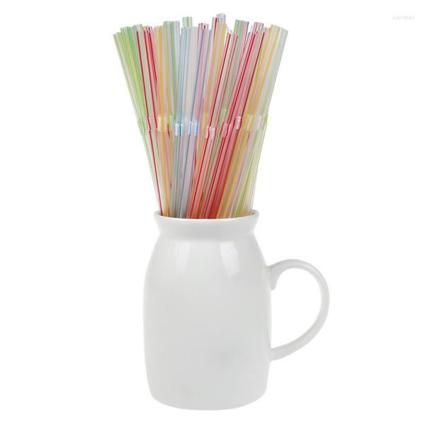 Pajitas de tazas desechables 200pcs de plástico flexible sin BPA paja multicolor de rayas perfectas para bebidas y bebidas frías