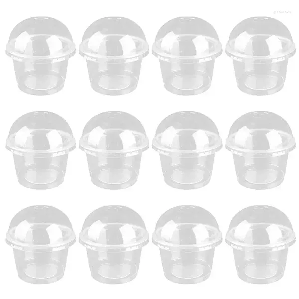 Tass jetables Paies 20pcs 250 ml de dessert de salade en plastique jus de bois de bois de boisson froide tasse de smoothie avec couverture de la fête des verres