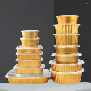 Wegwerpbekers rietjes 20 stks gouden tin grote doos thermische isolatie ronde voedsel lunch aluminium folie verpakking bakvormige cake cake dessert cup