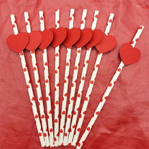 Gobelets jetables pailles en papier rouge, 20 pièces, en forme de cœur d'amour, pour la fête de la Saint-Valentin, fournitures de décoration romantiques pour fête d'anniversaire et de mariage