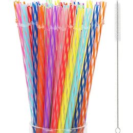 Gobelets jetables Pailles 20 pièces Mélanger les couleurs Rayures en spirale Paille en plastique PP dur Pailles à boire réutilisables avec brosse de nettoyage pour pot à gobelet 230 mm de long 231109