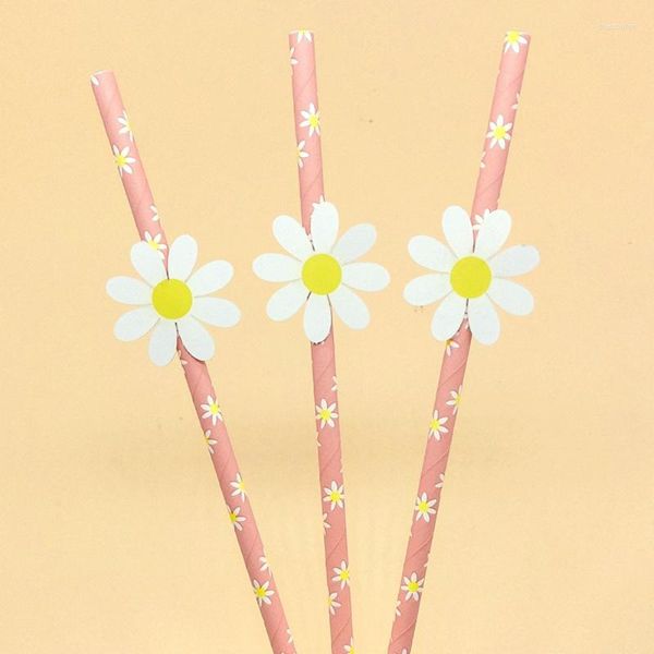 Gobelets jetables pailles en papier, 20 pièces, avec fleur de marguerite, décor de fête d'anniversaire, réception-cadeau pour bébé, décoration de fournitures de mariage