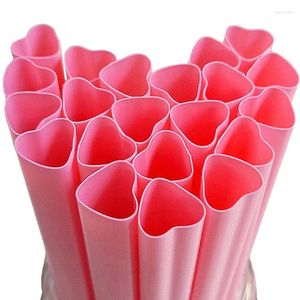 Tasses jetables Paies 20pcs Plastique Boire portable Porable Rose Coeur Red Paille café Bière boisson Bar de mariage Fournitures