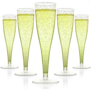 Vasos desechables con pajitas, copas de champán de plástico 24/18, vasos para tostar con purpurina dorada de 6,5 Oz, copa de cóctel para fiesta de boda