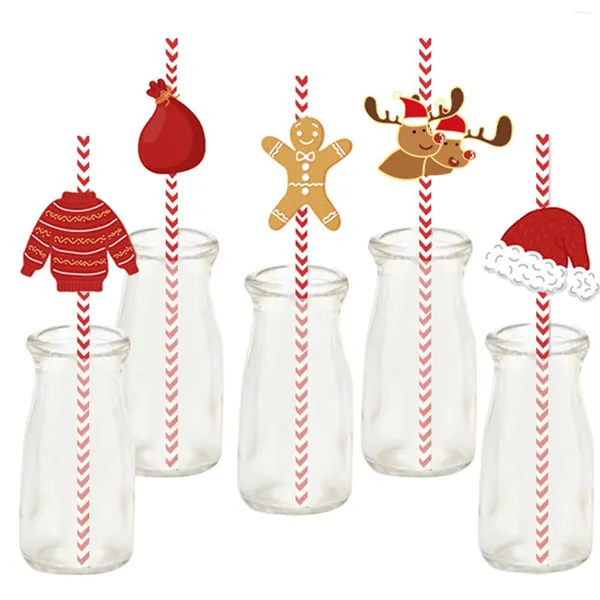 Copas desechables pajitas 24 PC/set Decorativo de fiesta de Navidad para adornos de navidad de Navidad Año