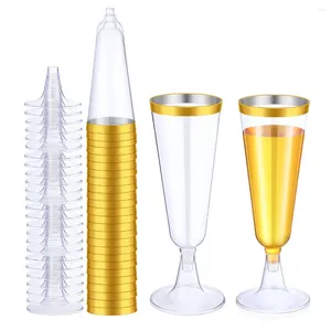 Gobelets jetables pailles, flûtes à Champagne en plastique, verres à vin dorés de 5Oz, pour grillage, célébration, mariage, Cocktail, 25 pièces