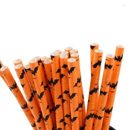 Cups jetables Paignes 25pcs Black Orange Paper Brinking Ghost Pumpkin Paille pour Halloween Party Festival Bar Supplies