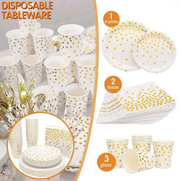 Tass jetables pailles 25pcs serviettes de dot en or créatives serviette en papier pour fête d'anniversaire décorations de Noël de mariage