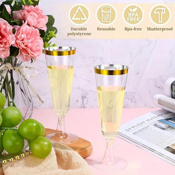 Gobelets jetables pailles 25 pièces, coupe à Champagne dorée, flûtes en verre à Cocktail en plastique Phnom Penh pour fête de mariage 150ml